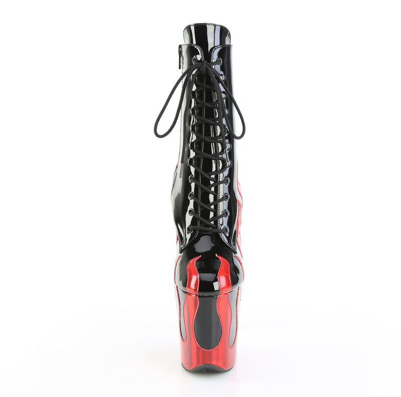 Pleaser FLAMINGO-1020FLM Platform Ankle Boot (Black Patent-Red Metallic Pu/Black-Red Metallic Pu)