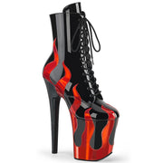 Pleaser FLAMINGO-1020FLM Platform Ankle Boot (Black Patent-Red Metallic Pu/Black-Red Metallic Pu)