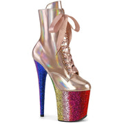 Pleaser FLAMINGO-1020HG Platform Ankle Boot (Rose Gold Holo Patent/Rainbow Glitter) 5