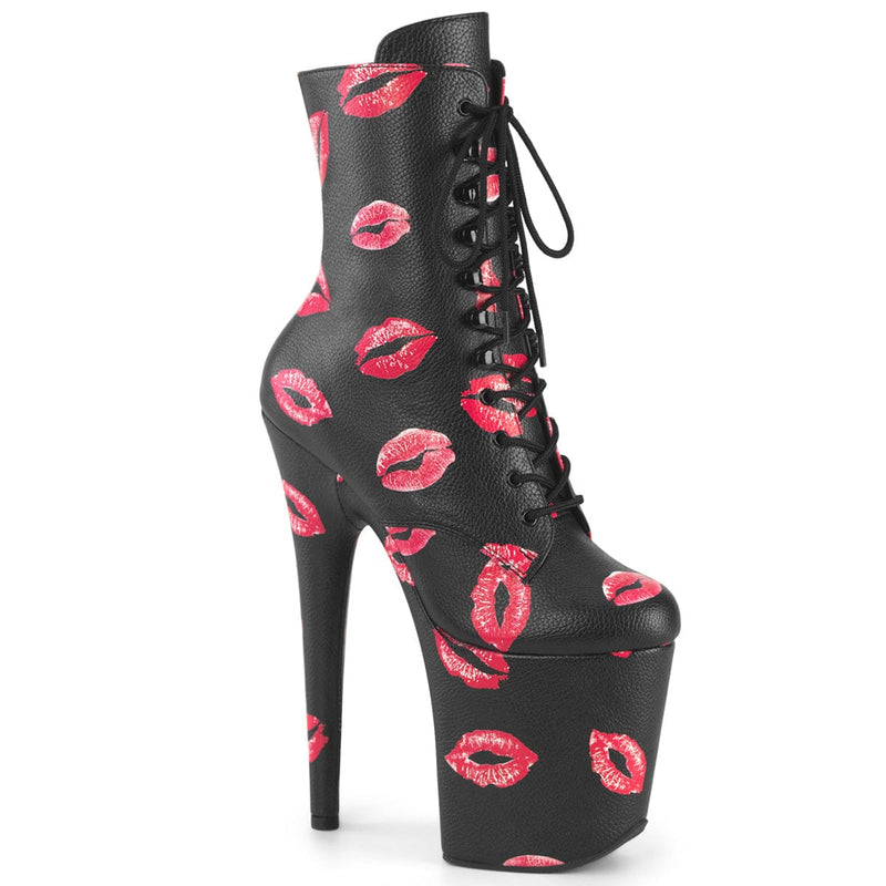 Pleaser FLAMINGO-1020KISSES Platform Ankle Boot (Black Faux Leather/Black Faux Leather) 5