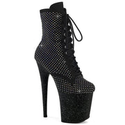 Pleaser FLAMINGO-1020RM Platform Ankle Boot (Black Faux Suede-Rhinestone Mesh/Black Matte) 5
