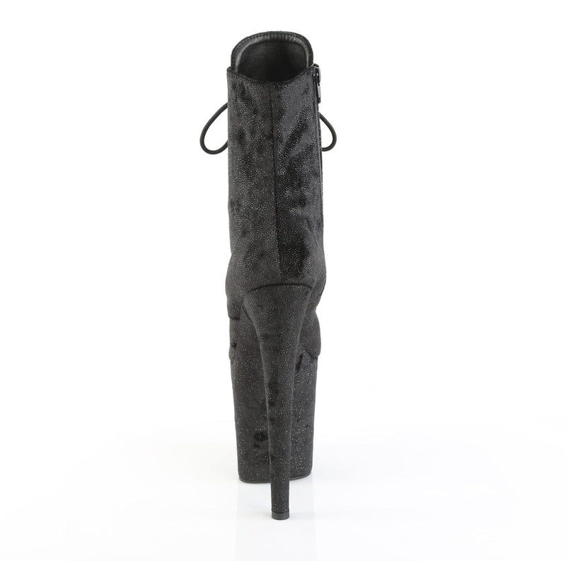 Pleaser FLAMINGO-1020WR Platform Ankle Boot (Black Shimmering Fabric/Black)