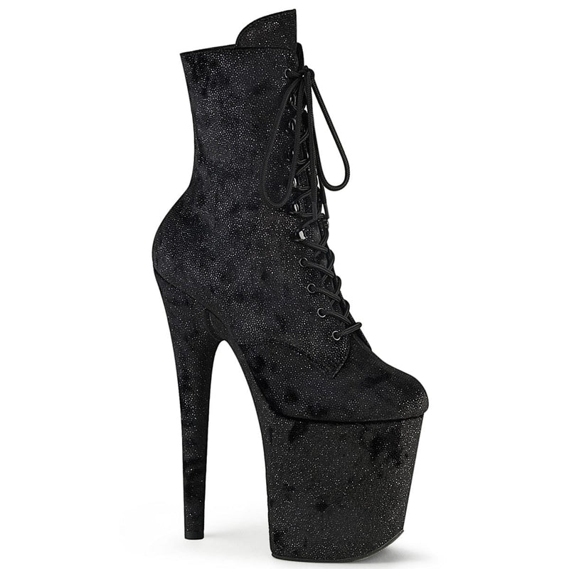 Pleaser FLAMINGO-1020WR Platform Ankle Boot (Black Shimmering Fabric/Black)
