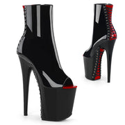 Pleaser FLAMINGO-1025 Platform Ankle Boot (Black-Red Patent/Black)