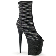 Pleaser FLAMINGO-1031GM Platform Ankle Boot (Black Fabric-Rhinestone Mesh/Black Matte) 5