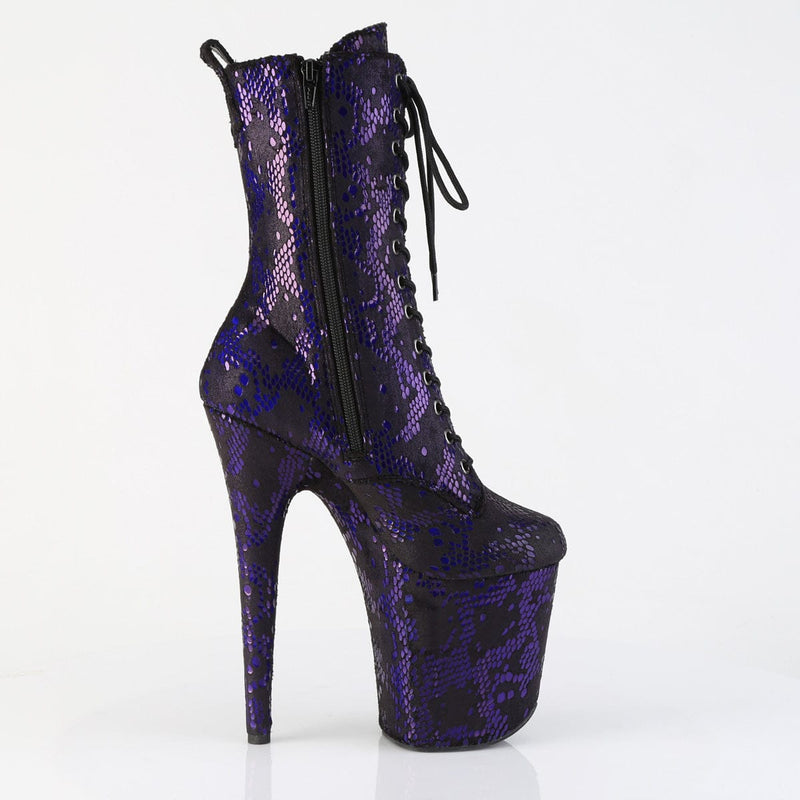 Pleaser FLAMINGO-1040SPF Platform Ankle Boot (Purple Metallic Snake Print Fabric/M)