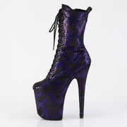 Pleaser FLAMINGO-1040SPF Platform Ankle Boot (Purple Metallic Snake Print Fabric/M)