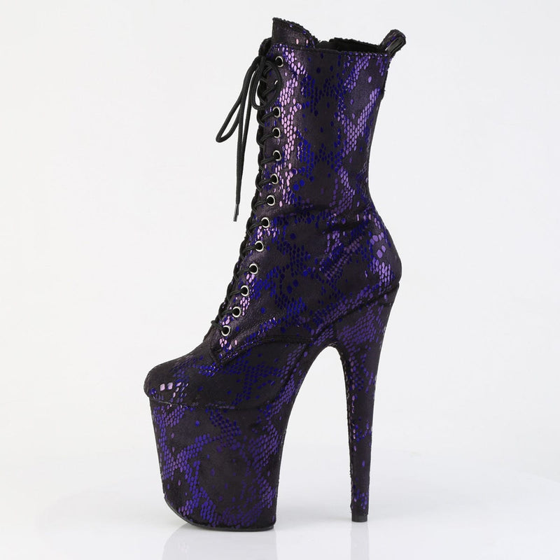 Pleaser FLAMINGO-1040SPF Platform Ankle Boot (Purple Metallic Snake Print Fabric/M)