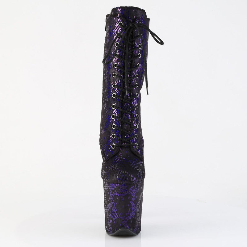 Pleaser FLAMINGO-1040SPF Platform Ankle Boot (Purple Metallic Snake Print Fabric/M)
