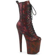 Pleaser FLAMINGO-1040SPF Platform Ankle Boot (Red Metallic Snake Print Fabric/M) 5