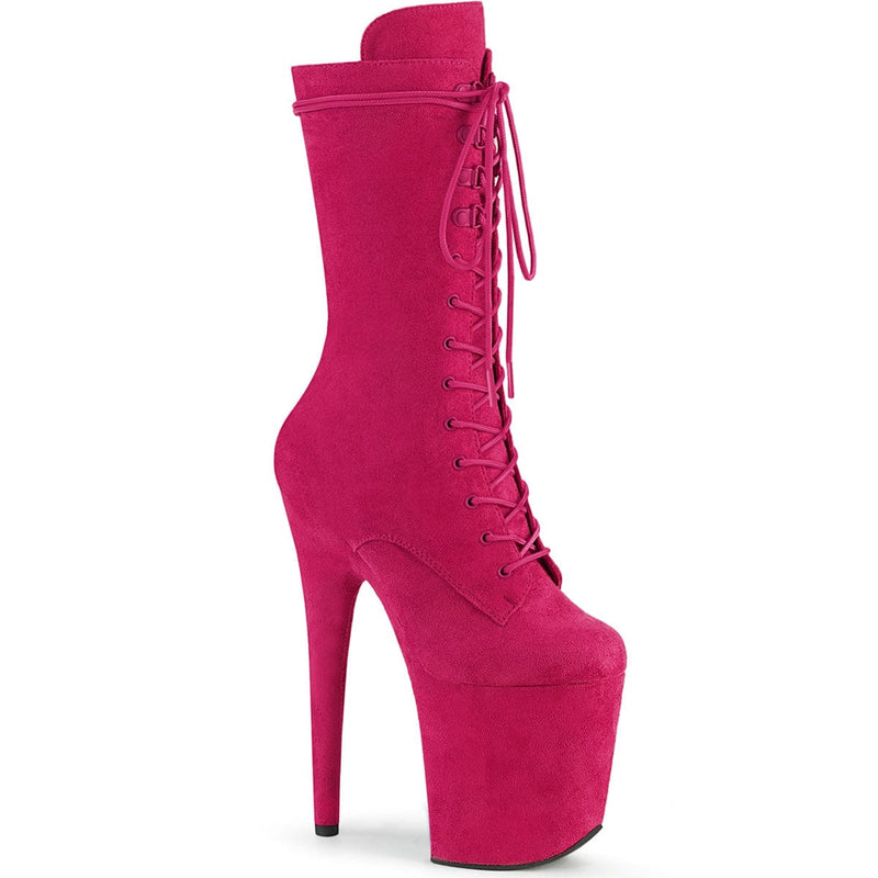 Pleaser FLAMINGO-1050FS Platform Mid-Calf Boot (Hot Pink Faux Suede/Hot Pink Faux Suede)