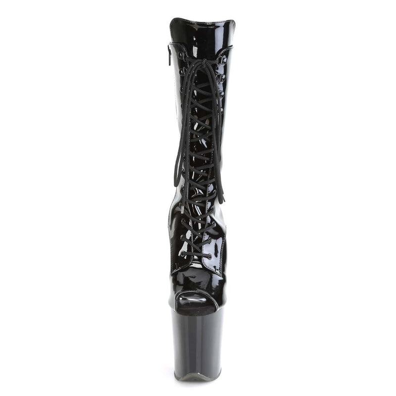 Pleaser FLAMINGO-1051 Platform Mid-Calf Boot (Black Patent/Black)