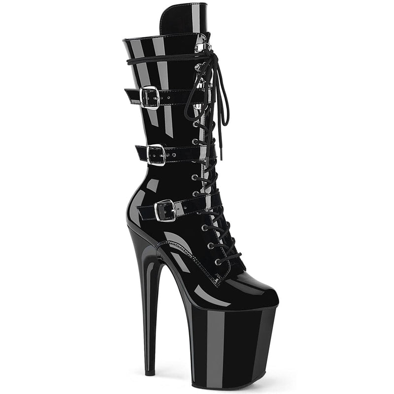 Pleaser FLAMINGO-1053 Platform Mid-Calf Boot (Black Patent/Black) 5