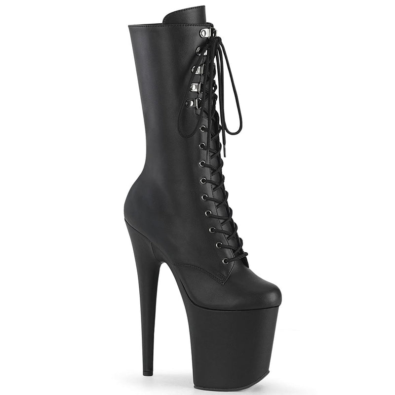 Pleaser FLAMINGO-1054 Platform Mid-Calf Boot (Black Faux Leather/Black Matte) 5