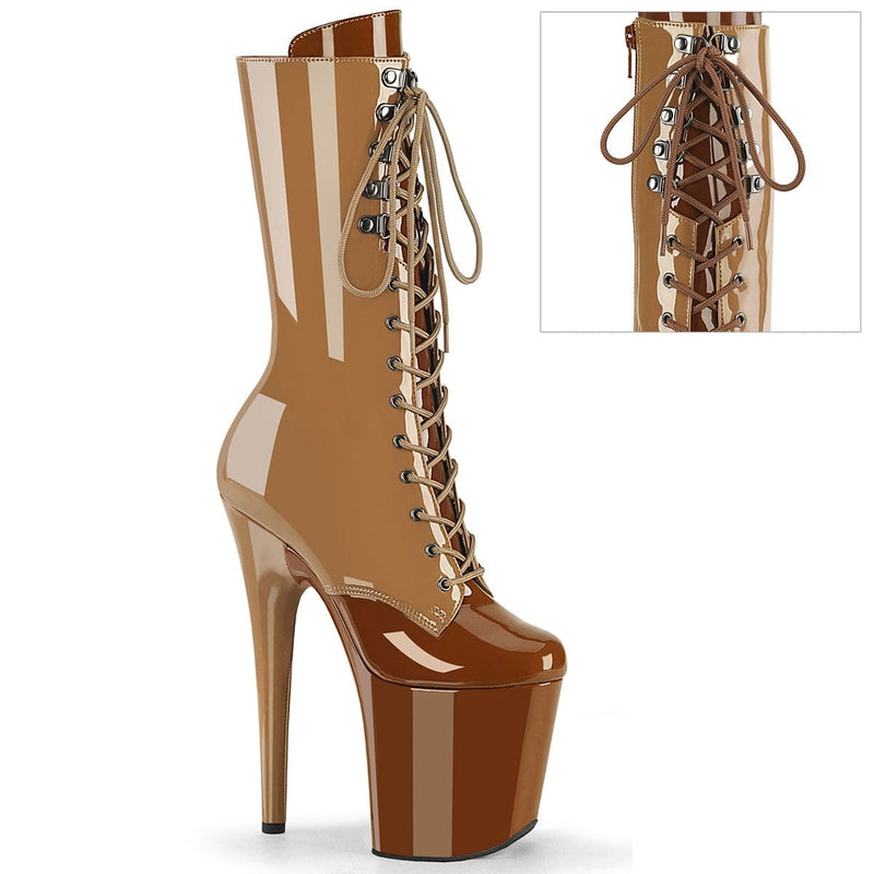 Pleaser FLAMINGO-1054DC Platform Mid-Calf Boot (Toffee-Caramel Patent/Toffee Caramel) 5