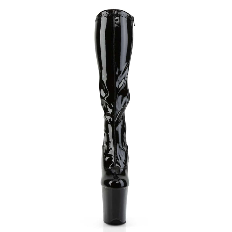 Pleaser FLAMINGO-2000 Platform Knee High Boot (Black Stretch Patent/Black)