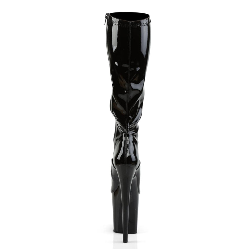 Pleaser FLAMINGO-2000 Platform Knee High Boot (Black Stretch Patent/Black)