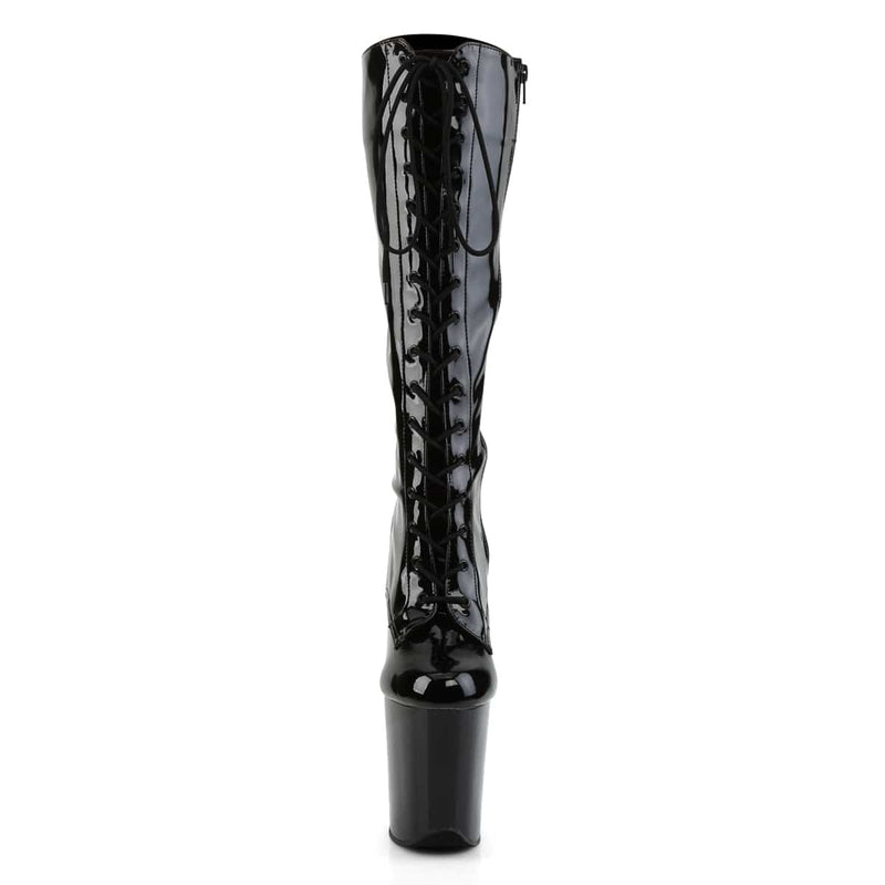 Pleaser FLAMINGO-2023 Platform Knee High Boot (Black Stretch Patent/Black)