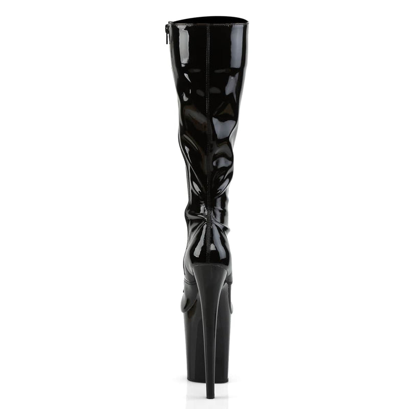 Pleaser FLAMINGO-2023 Platform Knee High Boot (Black Stretch Patent/Black)