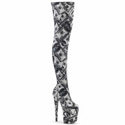 Pleaser FLAMINGO-3000DP Platform Thigh High Boot (White-Black Stretch Fabric/White-Black Fabric) 5