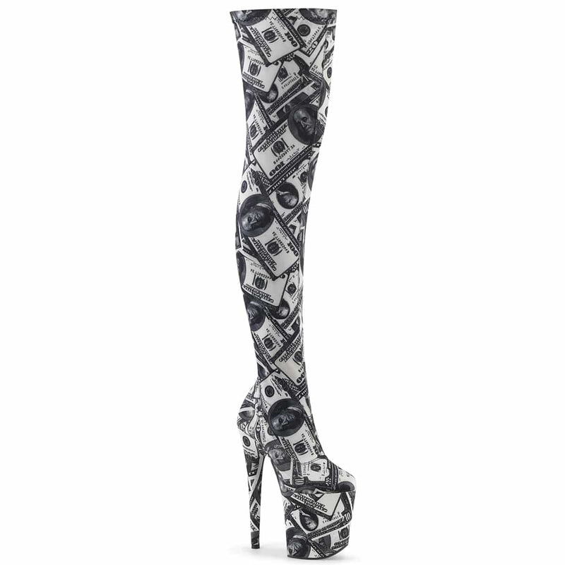 Pleaser FLAMINGO-3000DP Platform Thigh High Boot (White-Black Stretch Fabric/White-Black Fabric) 5