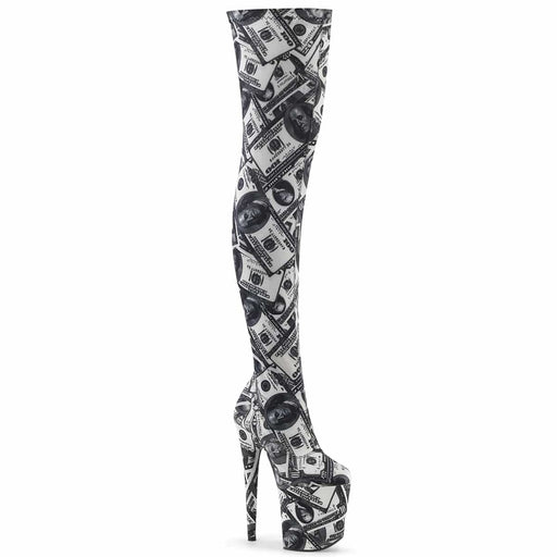 Pleaser FLAMINGO-3000DP Platform Thigh High Boot (White-Black Stretch Fabric/White-Black Fabric) 5