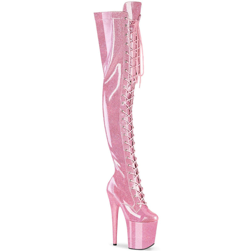 Pleaser FLAMINGO-3020GP Platform Thigh High Boot (Baby Pink Glitter Patent/M) 5