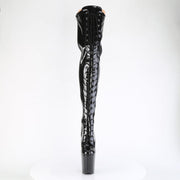 Pleaser FLAMINGO-3020GP Platform Thigh High Boot (Black Glitter Patent/M)