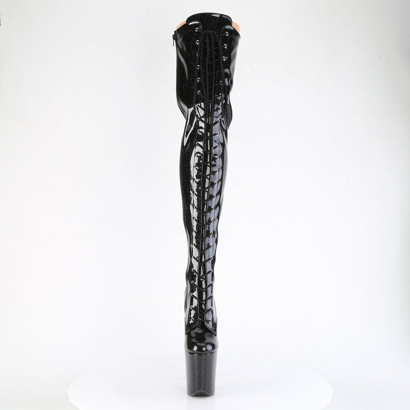 Pleaser FLAMINGO-3020GP Platform Thigh High Boot (Black Glitter Patent/M)