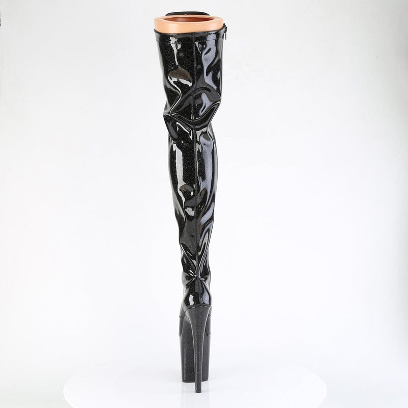 Pleaser FLAMINGO-3020GP Platform Thigh High Boot (Black Glitter Patent/M)