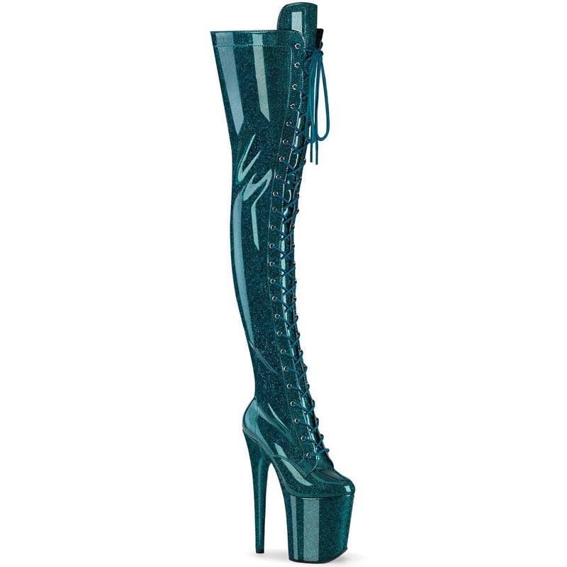 Pleaser FLAMINGO-3020GP Platform Thigh High Boot (Teal Glitter Patent/M) 5