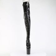 Pleaser FLAMINGO-3021GP Platform Thigh High Boot (Black Glitter Patent/M)
