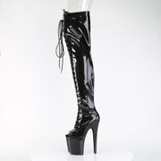 Pleaser FLAMINGO-3021GP Platform Thigh High Boot (Black Glitter Patent/M)