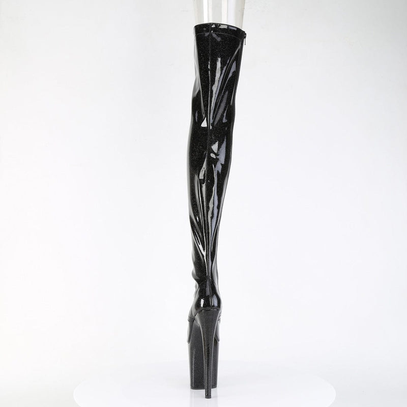 Pleaser FLAMINGO-3021GP Platform Thigh High Boot (Black Glitter Patent/M)
