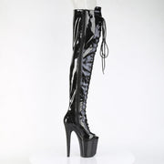 Pleaser FLAMINGO-3021GP Platform Thigh High Boot (Black Glitter Patent/M)