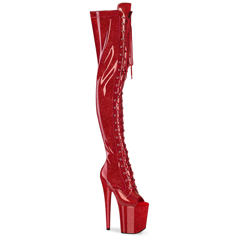 Pleaser FLAMINGO-3021GP Platform Thigh High Boot (Red Glitter Patent/M)