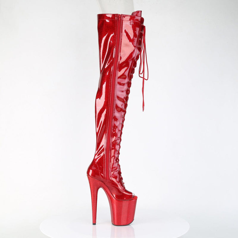 Pleaser FLAMINGO-3021GP Platform Thigh High Boot (Red Glitter Patent/M)