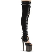 Pleaser FLAMINGO-3027 Platform Thigh High Boot (Black Faux Suede-Faux Leather/Frosted Black) 6