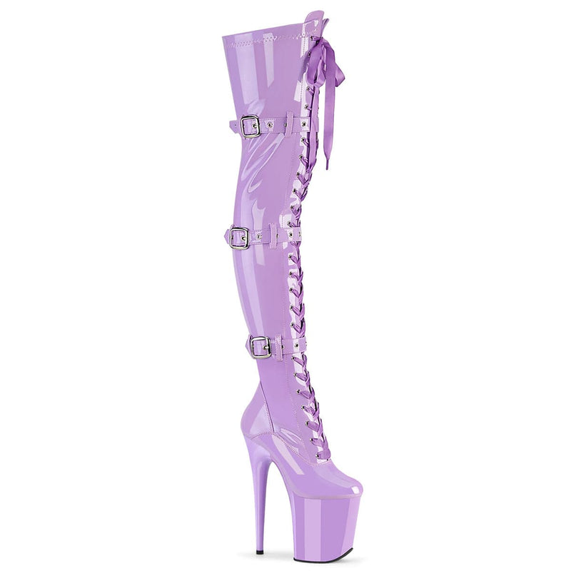 Pleaser FLAMINGO-3028 Platform Thigh High Boot (Lavender Stretch Patent/Lavender)