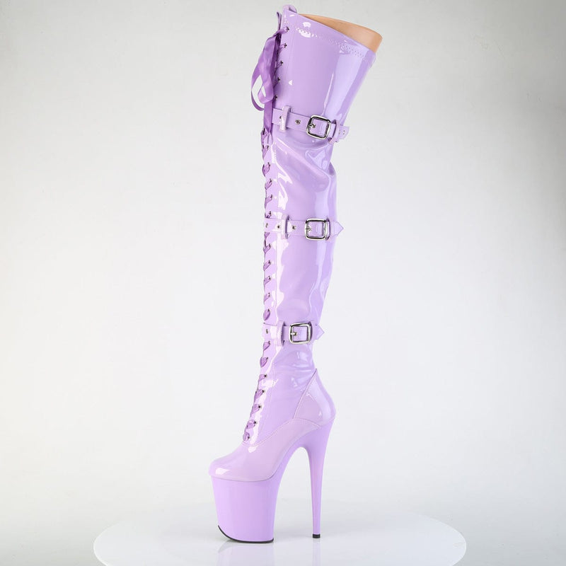 Pleaser FLAMINGO-3028 Platform Thigh High Boot (Lavender Stretch Patent/Lavender)