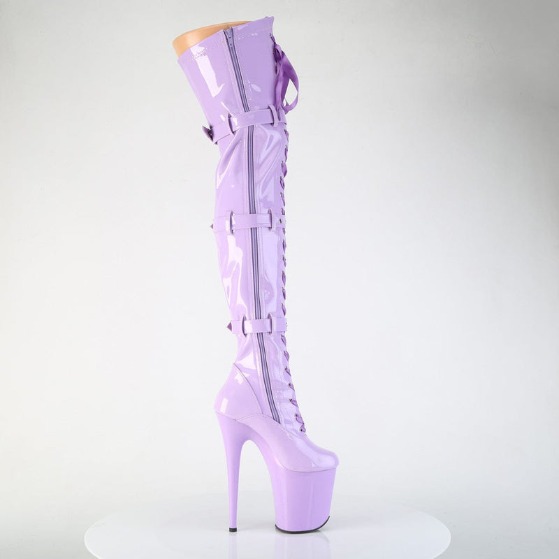Pleaser FLAMINGO-3028 Platform Thigh High Boot (Lavender Stretch Patent/Lavender)