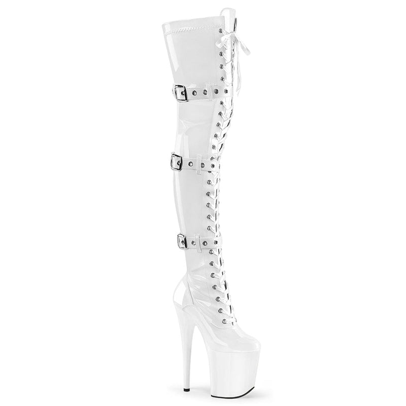 Pleaser FLAMINGO-3028 Platform Thigh High Boot (White Stretch Patent/White) 6