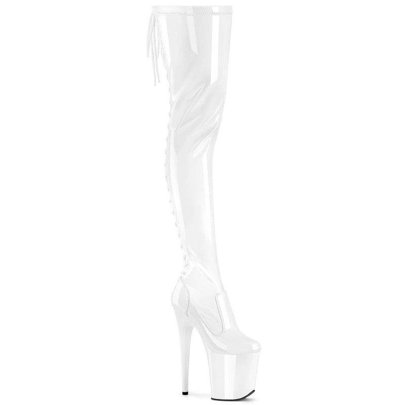 Pleaser FLAMINGO-3850 Platform Thigh High Boot (White Stretch Patent/White) 5