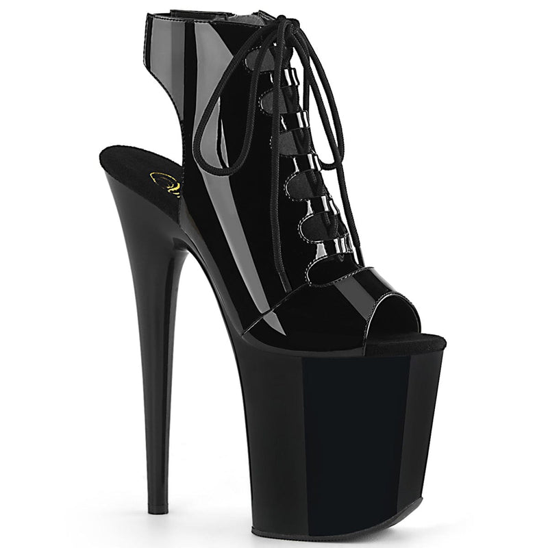 Pleaser FLAMINGO-800-20 Platform Ankle Boot (Black Patent/Black)