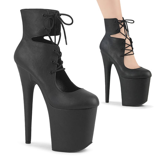 Pleaser FLAMINGO-800-22 Black Faux Leather/Black Matte Lace-Up Bootie