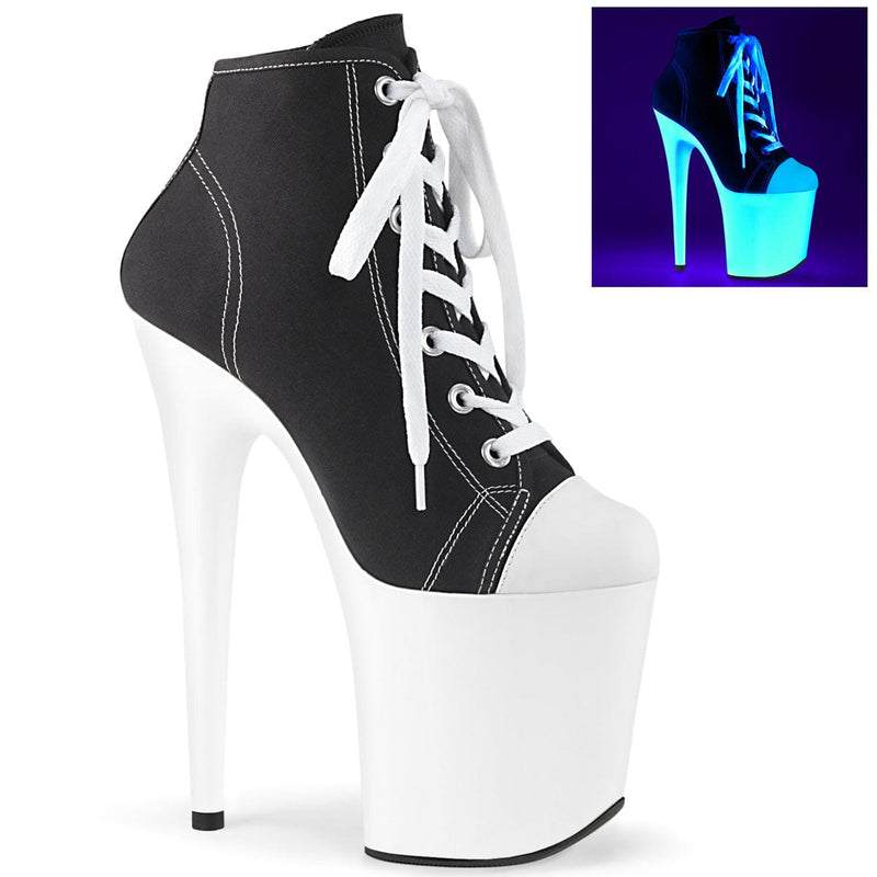 Pleaser FLAMINGO-800SK-02 Platform Sneaker (Black Canvas/Neon White)
