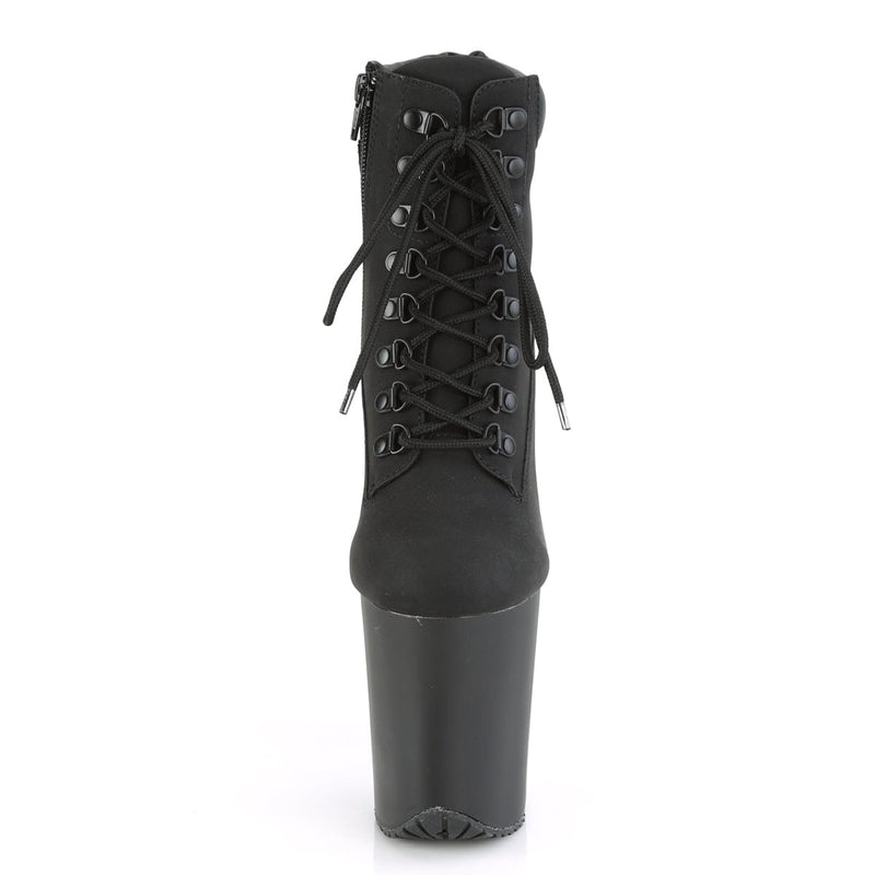 Pleaser FLAMINGO-800TL-02 Platform Ankle Boot (Black Nubuck Faux Leather/Black Matte)