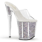 Pleaser FLAMINGO-801G Platform Slide (Clear/Silver Multi Glitter)