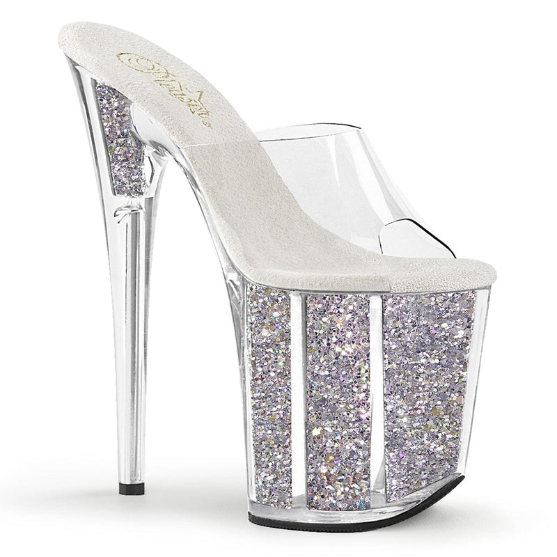 Pleaser FLAMINGO-801G Platform Slide (Clear/Silver Multi Glitter)