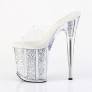 Pleaser FLAMINGO-801G Platform Slide (Clear/Silver Multi Glitter)